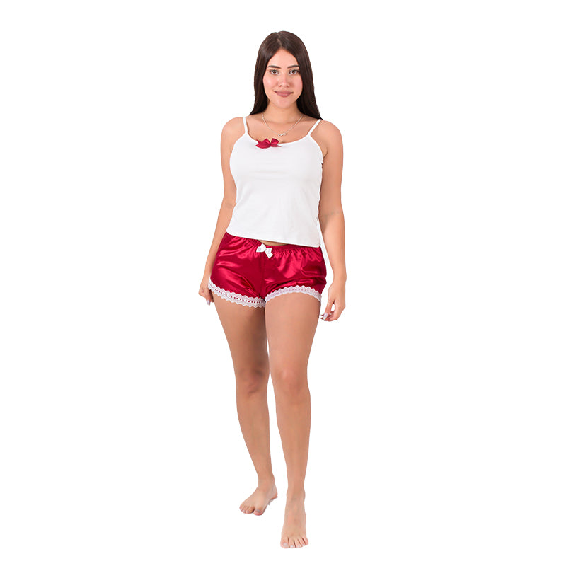Pijama Sexy De Mujer PM52 Blanco Rojo