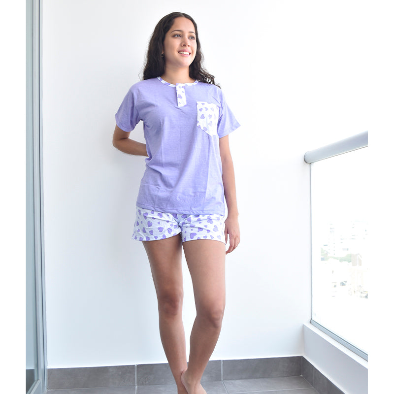 Pijama de algodón para mujer PM44 Lila
